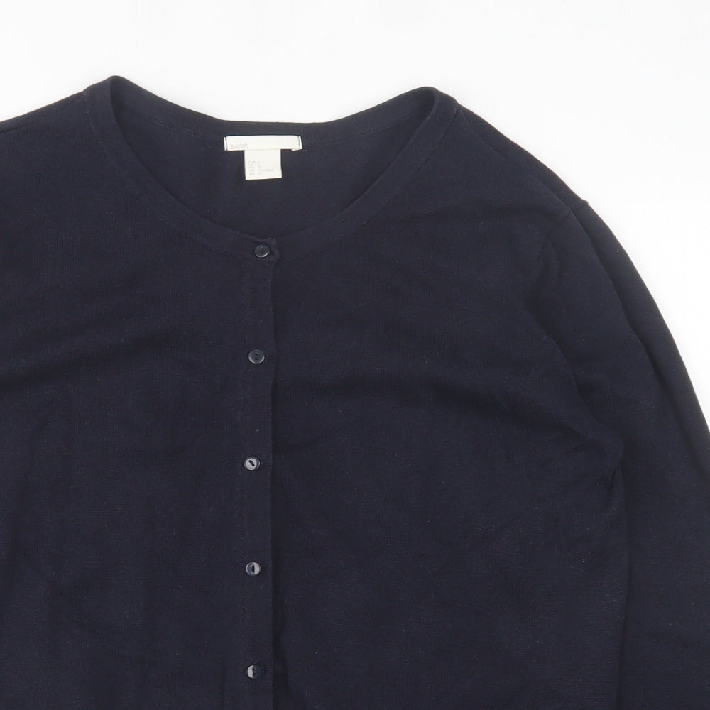 H&M Womens Blue Crew Neck  Cotton Cardigan Jumper Size L
