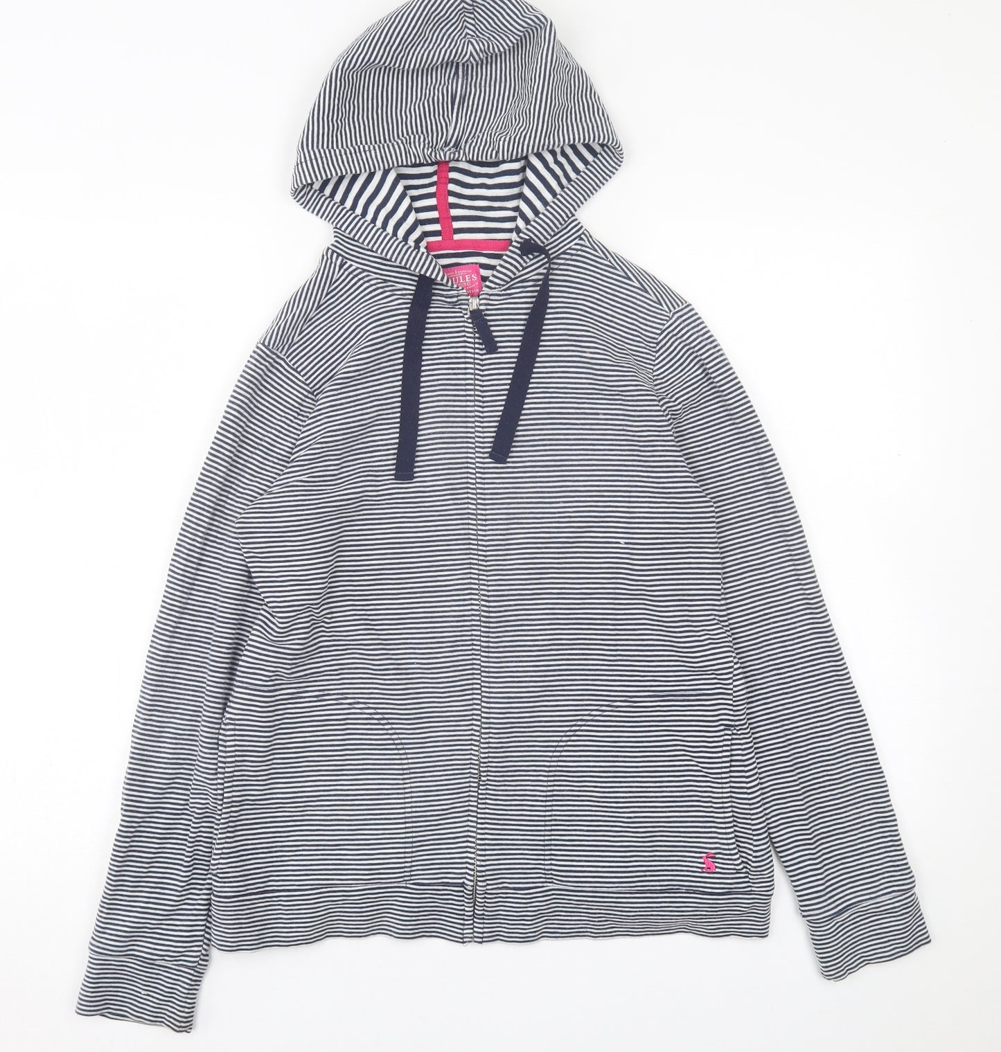 Joules Womens White Striped Cotton Full Zip Hoodie Size 12  Zip