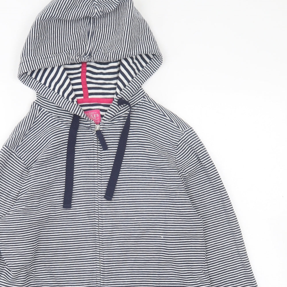 Joules Womens White Striped Cotton Full Zip Hoodie Size 12  Zip