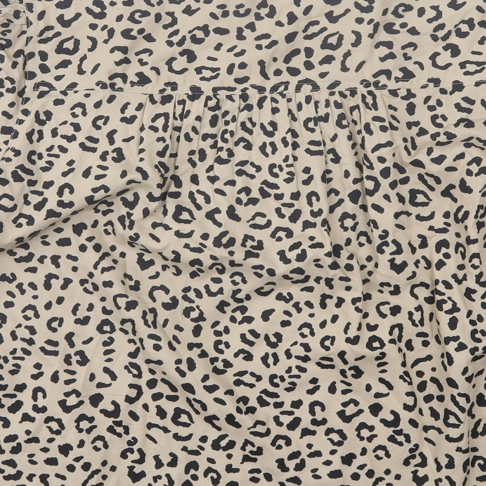 Marks and Spencer Womens Brown Animal Print Viscose Basic Blouse Size 10 V-Neck