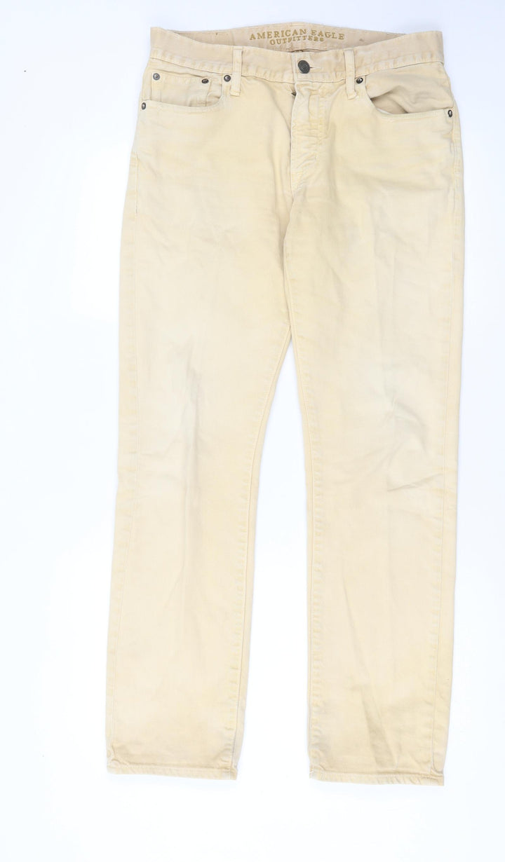 American Eagle Outfitters Womens Beige Cotton Straight Jeans Size 30 L32 in Regular Button