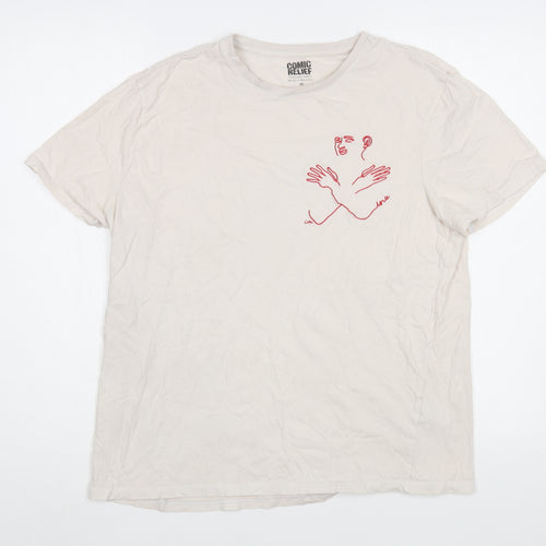 TJX Womens Beige  Cotton Basic T-Shirt Size M Crew Neck - Comic Relief
