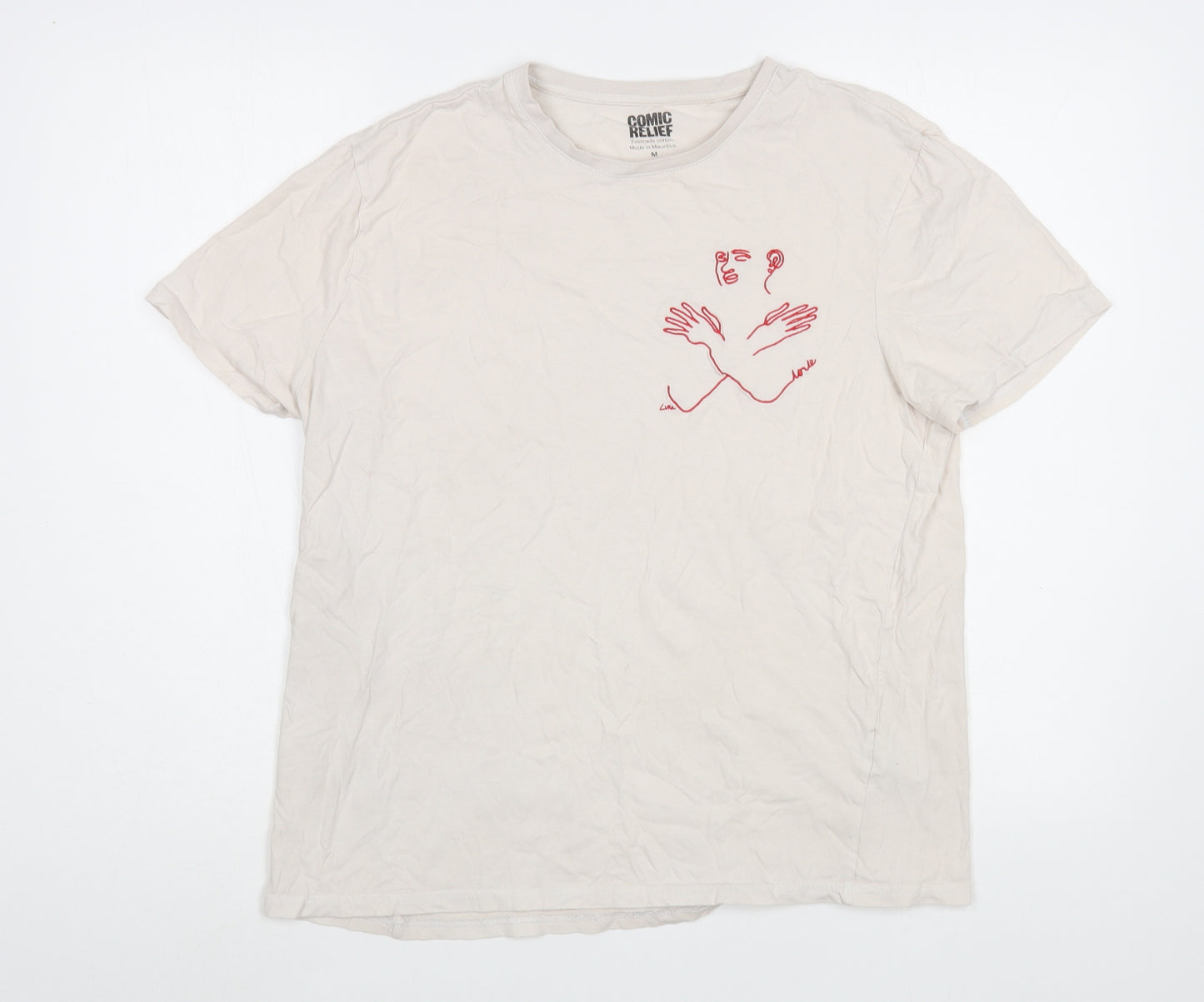 TJX Womens Beige  Cotton Basic T-Shirt Size M Crew Neck - Comic Relief