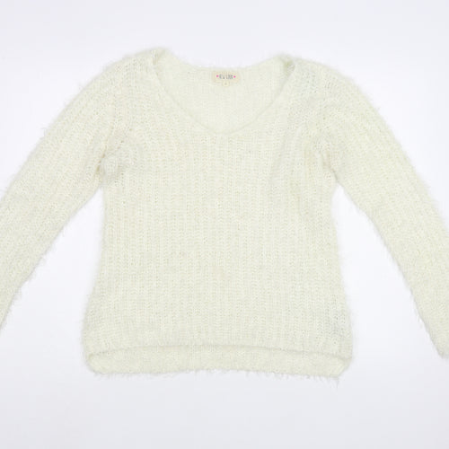 New Look Womens Ivory Boat Neck  Acrylic Pullover Jumper Size M