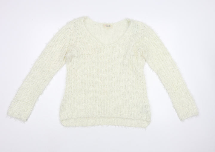 New Look Womens Ivory Boat Neck Acrylic Pullover Jumper Size M