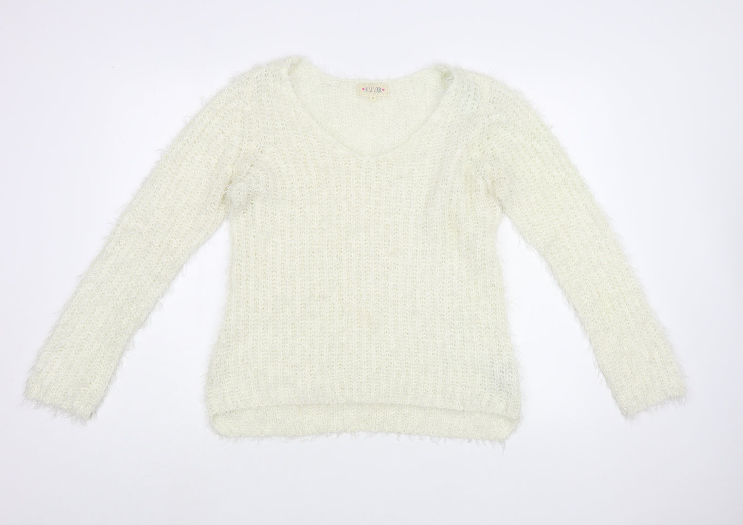 New Look Womens Ivory Boat Neck  Acrylic Pullover Jumper Size M