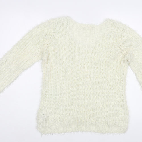 New Look Womens Ivory Boat Neck  Acrylic Pullover Jumper Size M