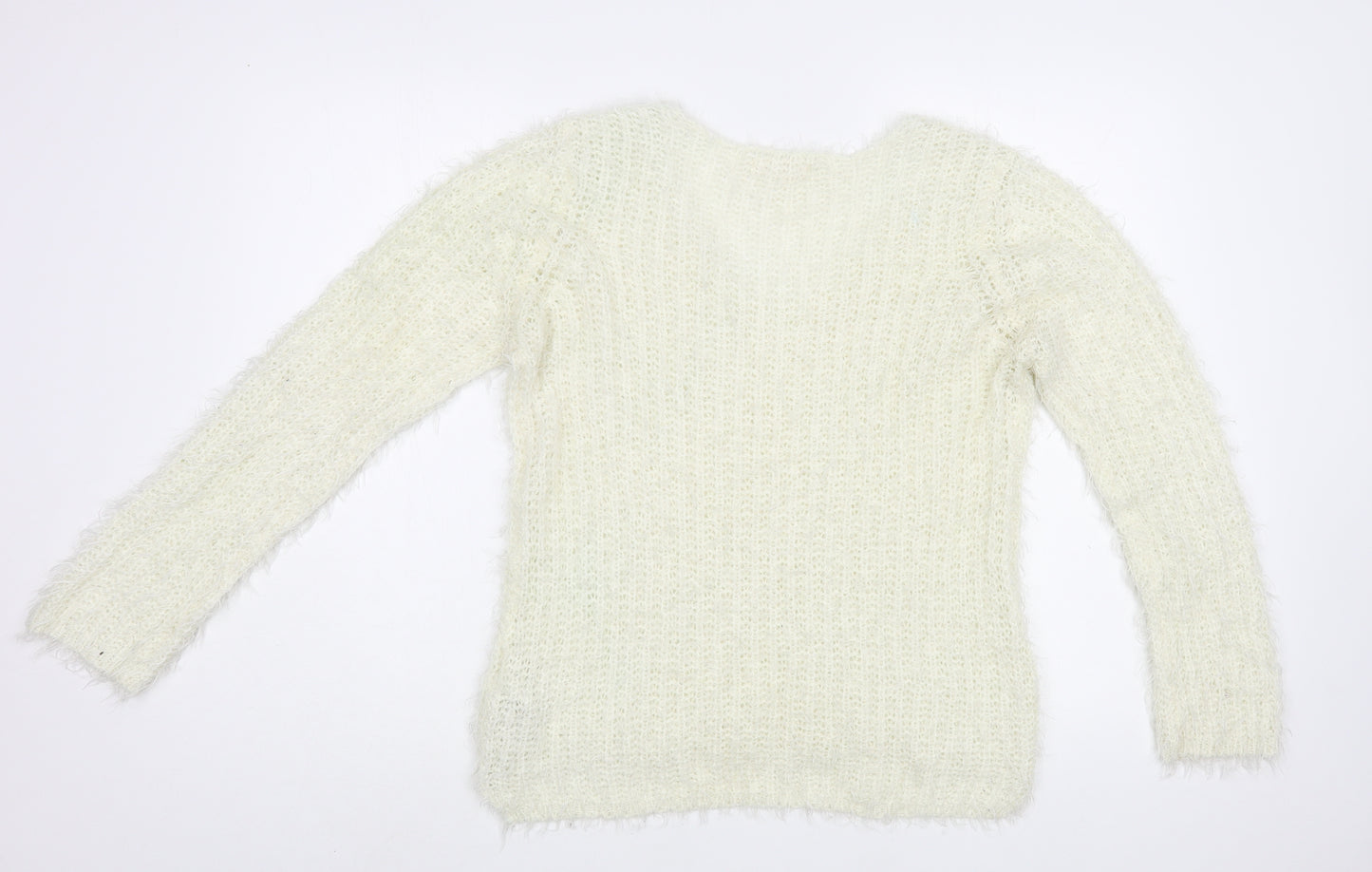 New Look Womens Ivory Boat Neck  Acrylic Pullover Jumper Size M