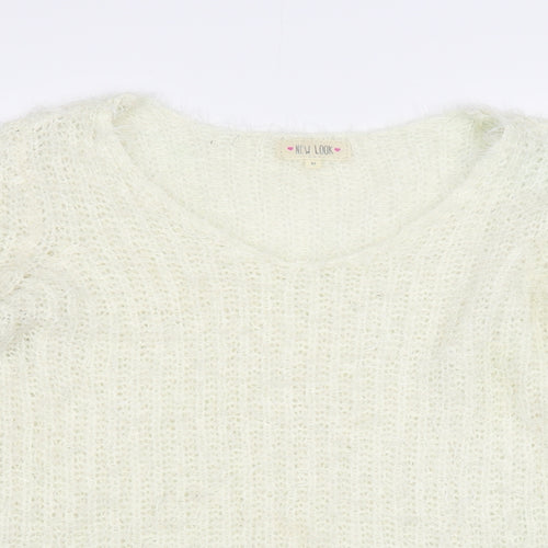 New Look Womens Ivory Boat Neck  Acrylic Pullover Jumper Size M