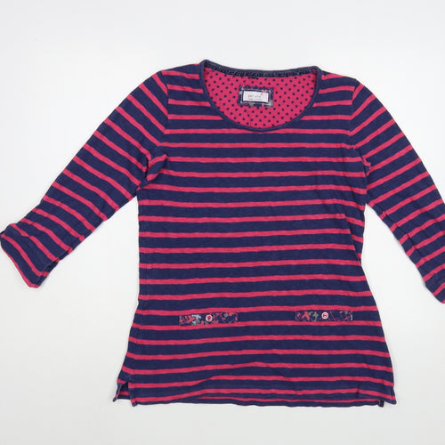 Per Una Womens Pink Striped Cotton Basic Blouse Size 10 Scoop Neck