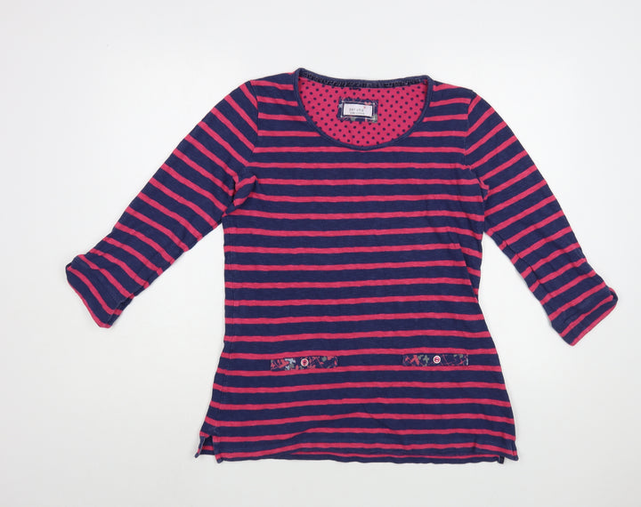 Per Una Womens Pink Striped Cotton Basic Blouse Size 10 Scoop Neck