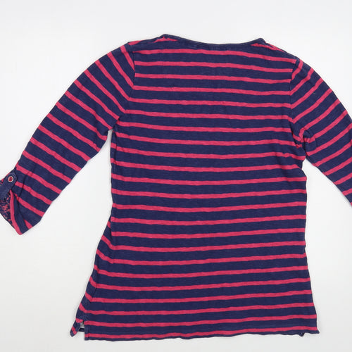 Per Una Womens Pink Striped Cotton Basic Blouse Size 10 Scoop Neck