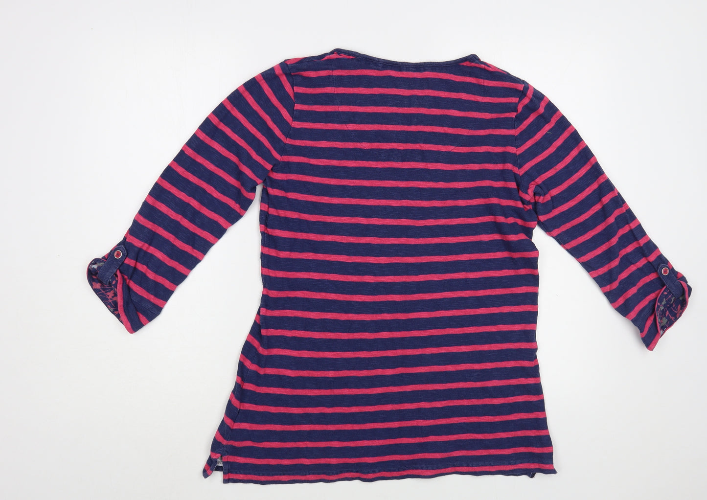 Per Una Womens Pink Striped Cotton Basic Blouse Size 10 Scoop Neck
