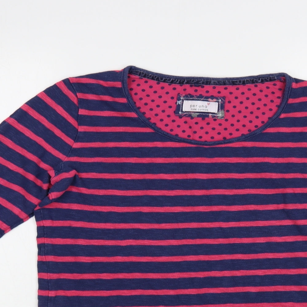 Per Una Womens Pink Striped Cotton Basic Blouse Size 10 Scoop Neck