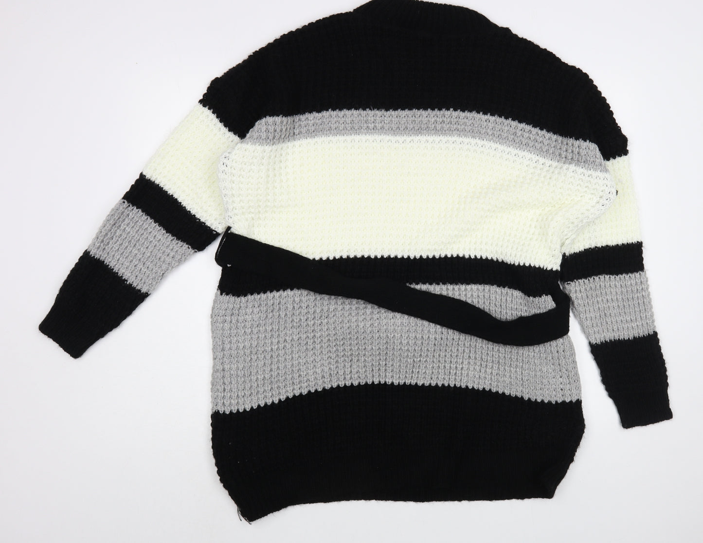 PRETTYLITTLETHING Womens Black Crew Neck Striped Acrylic Tunic Jumper Size S