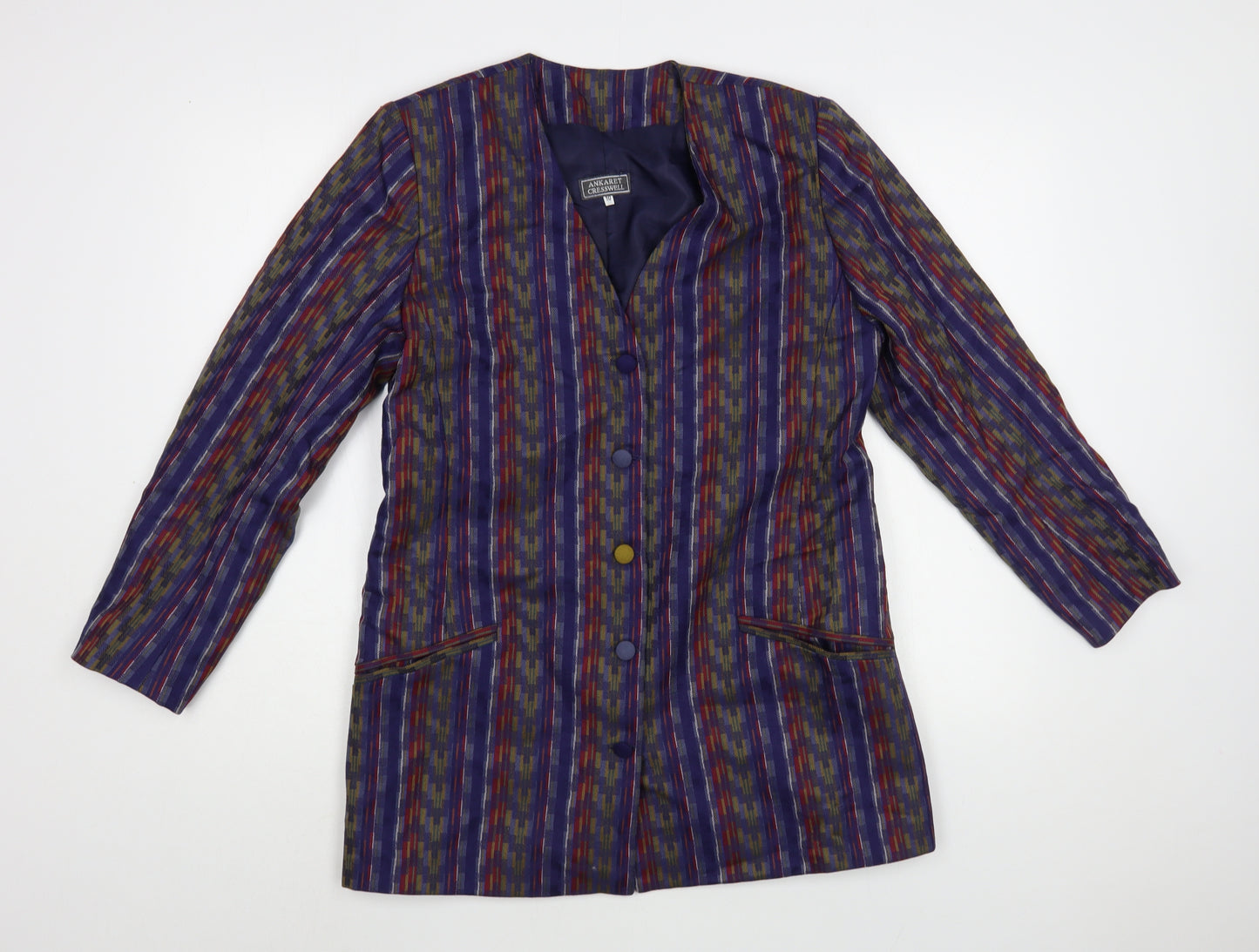 Ankaret Cresswell Womens Blue Geometric  Jacket Blazer Size 10  Button