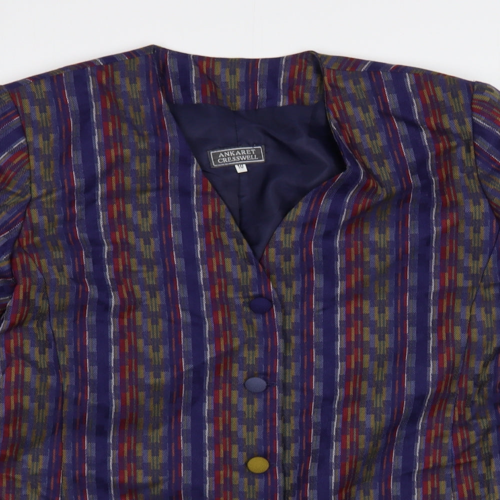 Ankaret Cresswell Womens Blue Geometric  Jacket Blazer Size 10  Button