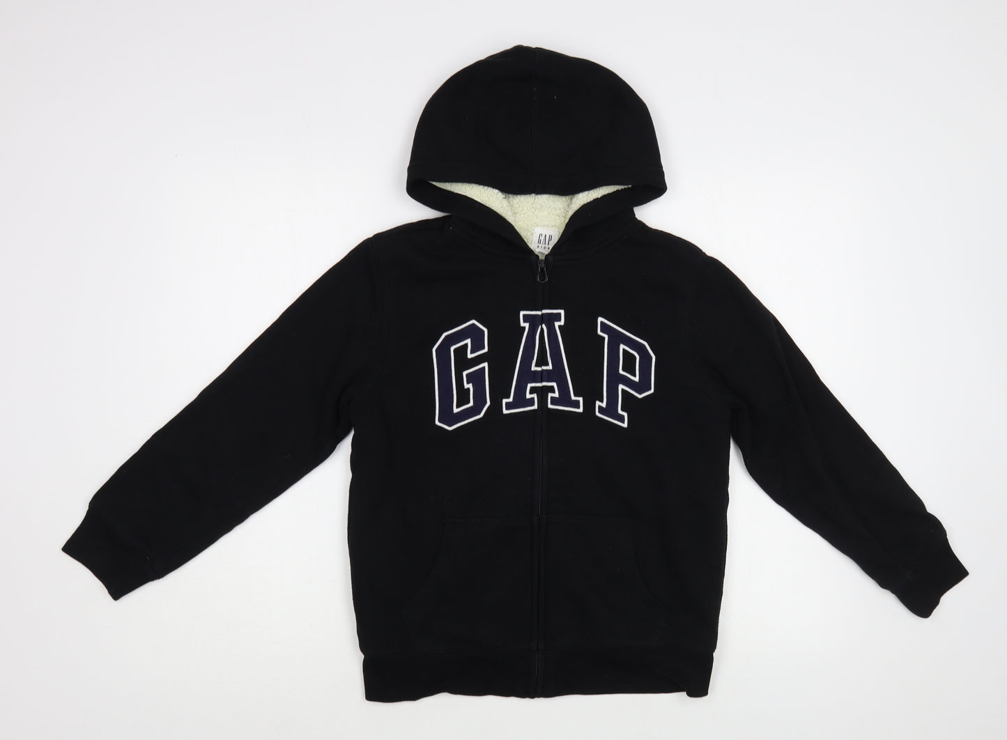 Gap Boys Black  Cotton Full Zip Hoodie Size 11-12 Years  Zip - Fluffy Lining
