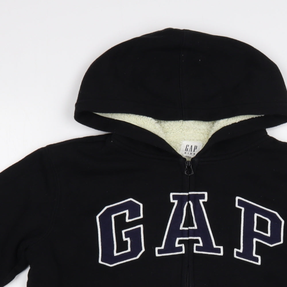 Gap Boys Black  Cotton Full Zip Hoodie Size 11-12 Years  Zip - Fluffy Lining