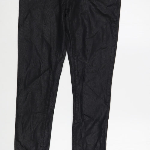 Geisha  Womens Black Animal Print Cotton Skinny Jeans Size S L32 in Regular Button - Coated