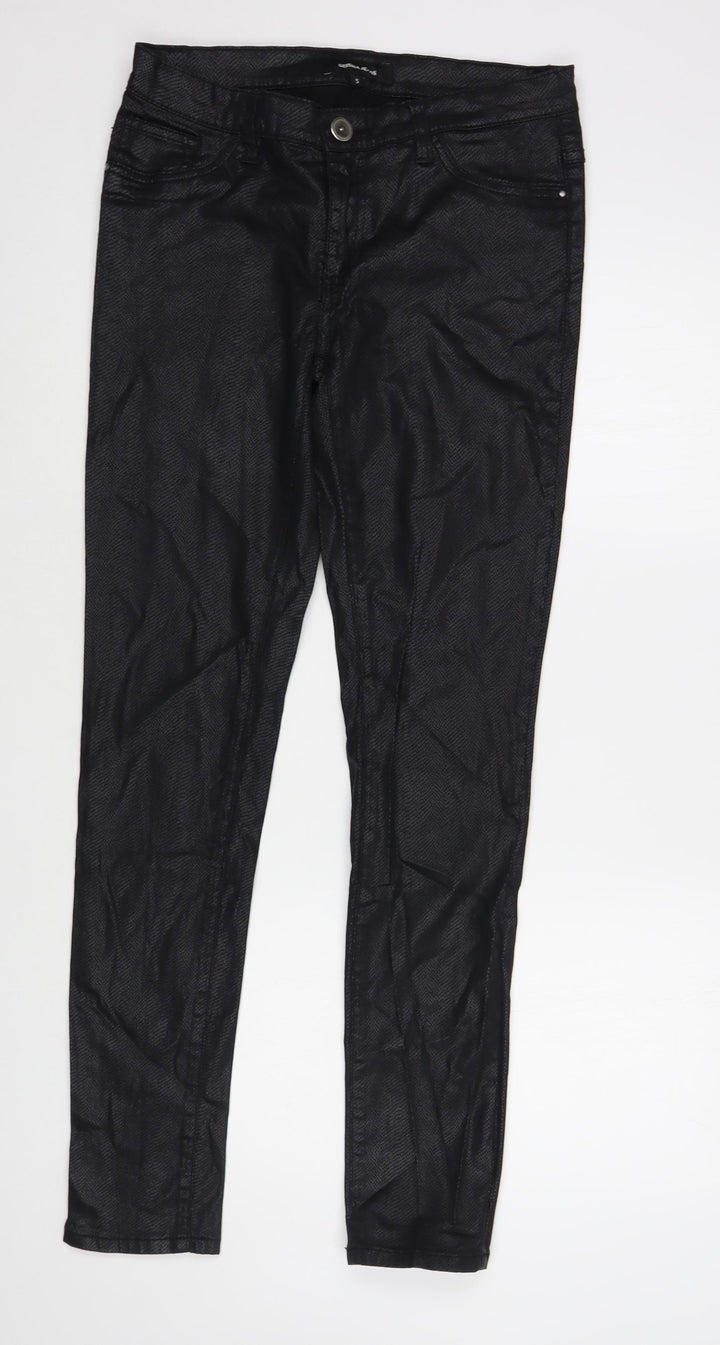 Geisha  Womens Black Animal Print Cotton Skinny Jeans Size S L32 in Regular Button - Coated