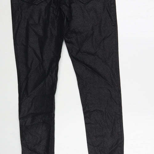 Geisha  Womens Black Animal Print Cotton Skinny Jeans Size S L32 in Regular Button - Coated