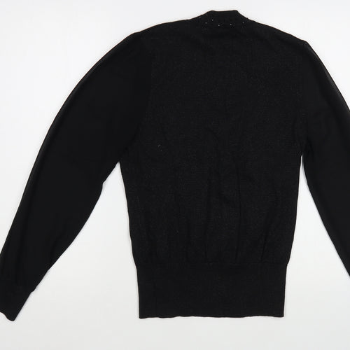 Oasis Womens Black  Cotton Basic Blouse Size M Mock Neck - Embelished Neckline