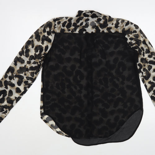MINE Womens Black Animal Print Polyester Basic Button-Up Size M Collared