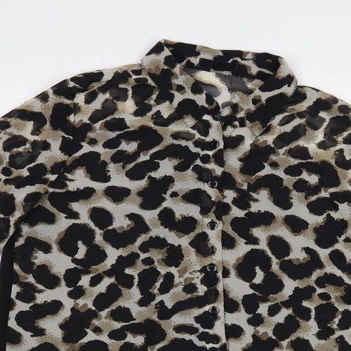 MINE Womens Black Animal Print Polyester Basic Button-Up Size M Collared