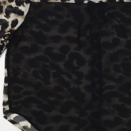 MINE Womens Black Animal Print Polyester Basic Button-Up Size M Collared