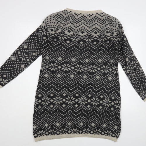 Laura Ashley Womens Grey Boat Neck Fair Isle Wool Tunic Jumper Size 14