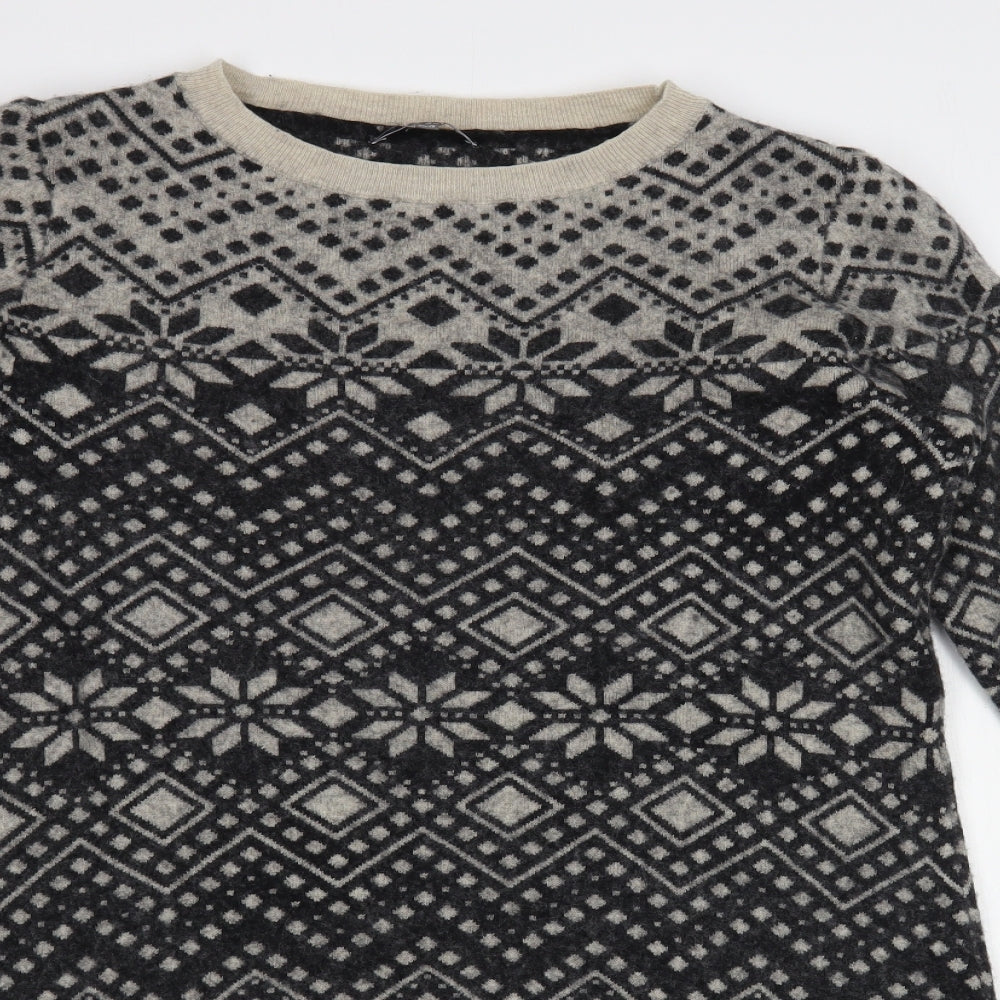Laura Ashley Womens Grey Boat Neck Fair Isle Wool Tunic Jumper Size 14