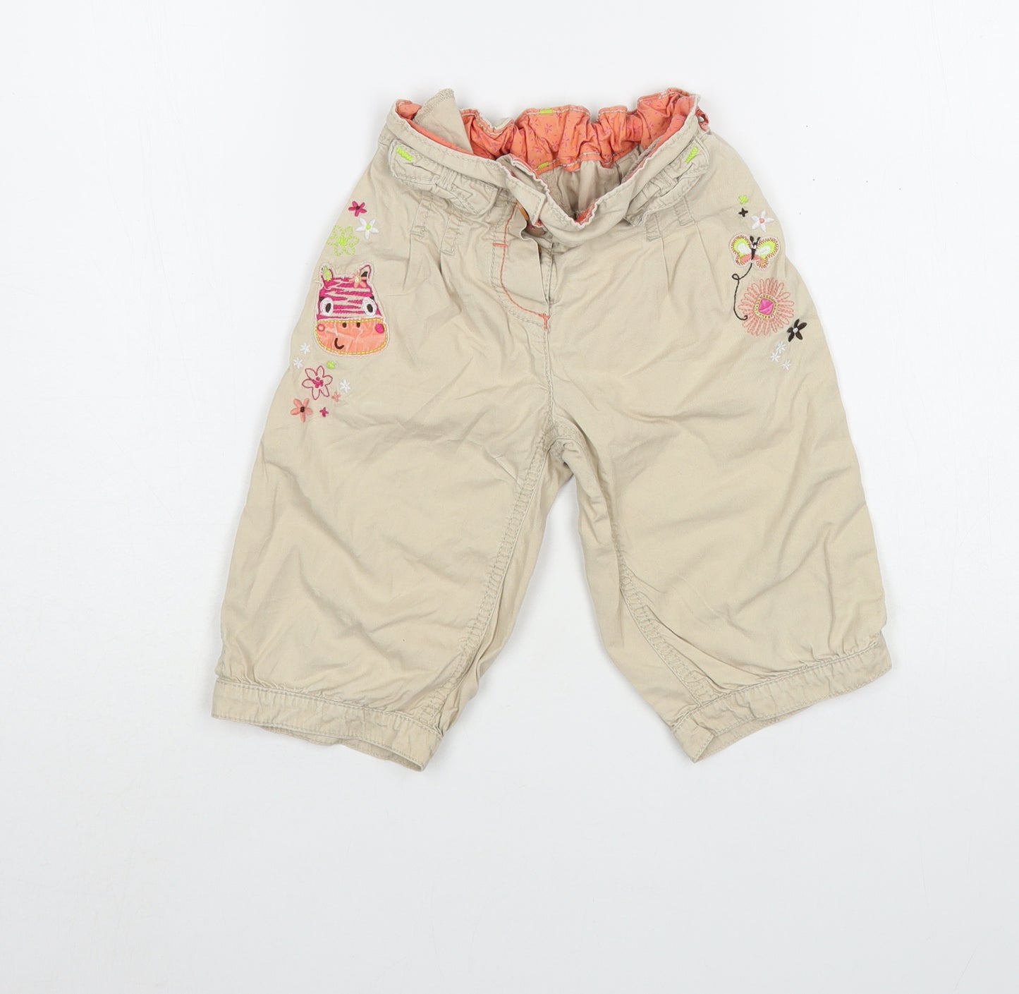 George Girls Beige  Cotton Capri Trousers Size 3-4 Years  Regular Button