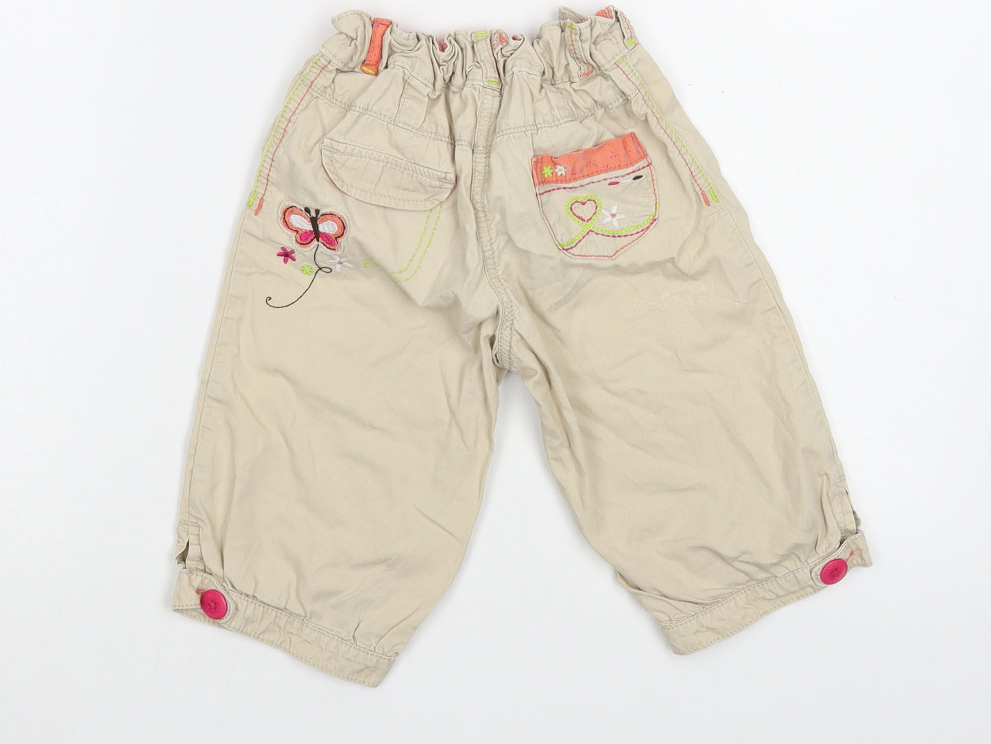 George Girls Beige  Cotton Capri Trousers Size 3-4 Years  Regular Button