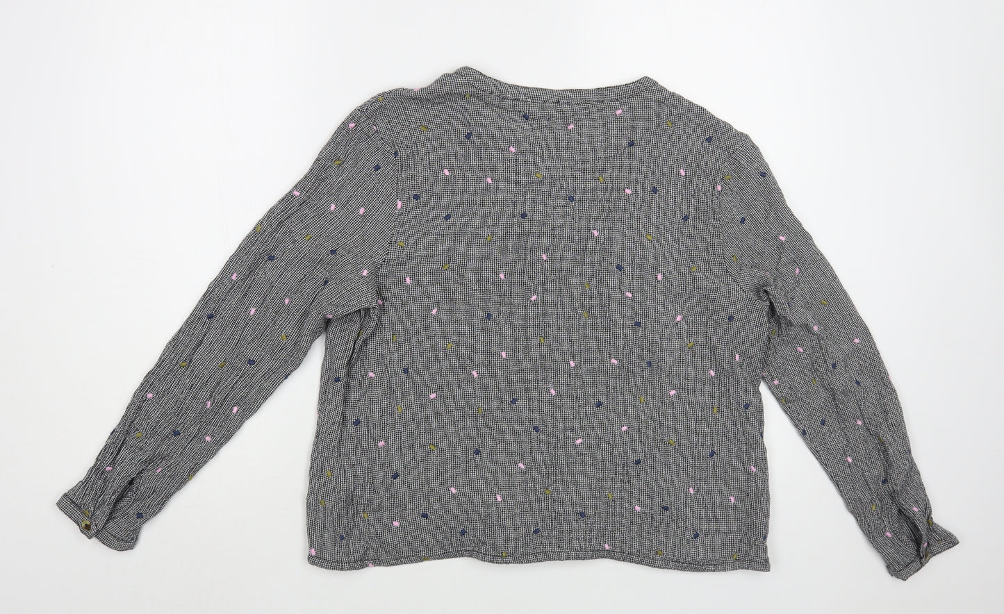 White Stuff Womens Grey Geometric Cotton Basic Button-Up Size 14 Round Neck