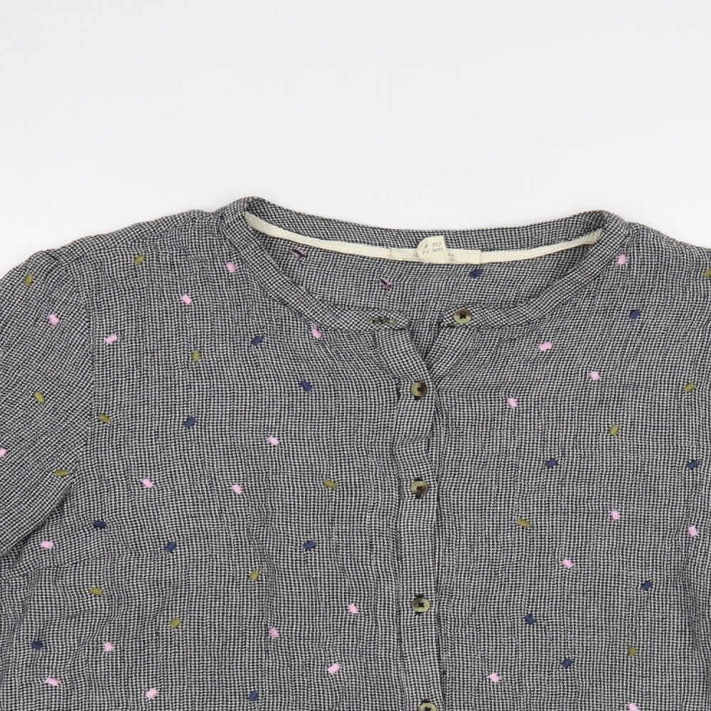 White Stuff Womens Grey Geometric Cotton Basic Button-Up Size 14 Round Neck