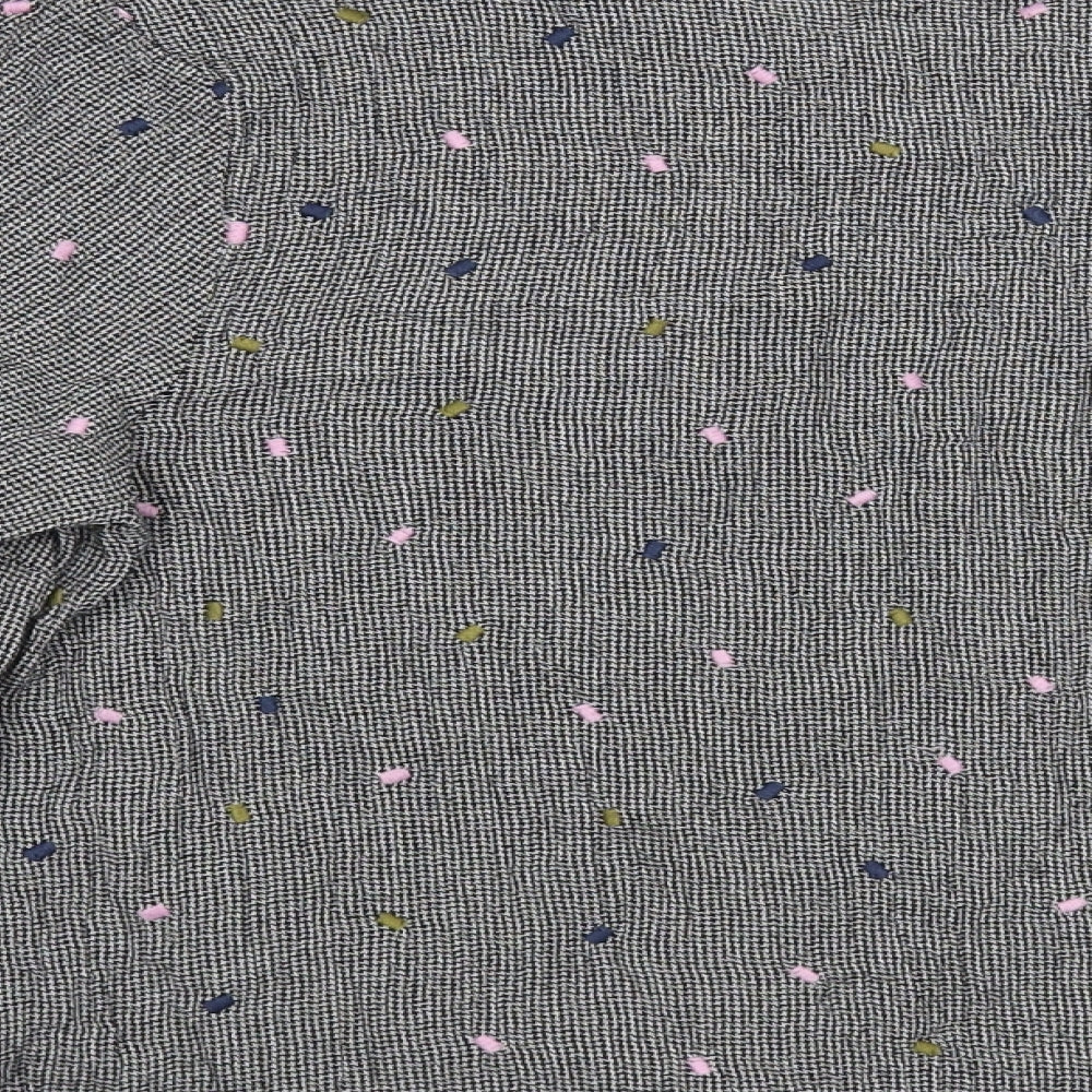 White Stuff Womens Grey Geometric Cotton Basic Button-Up Size 14 Round Neck