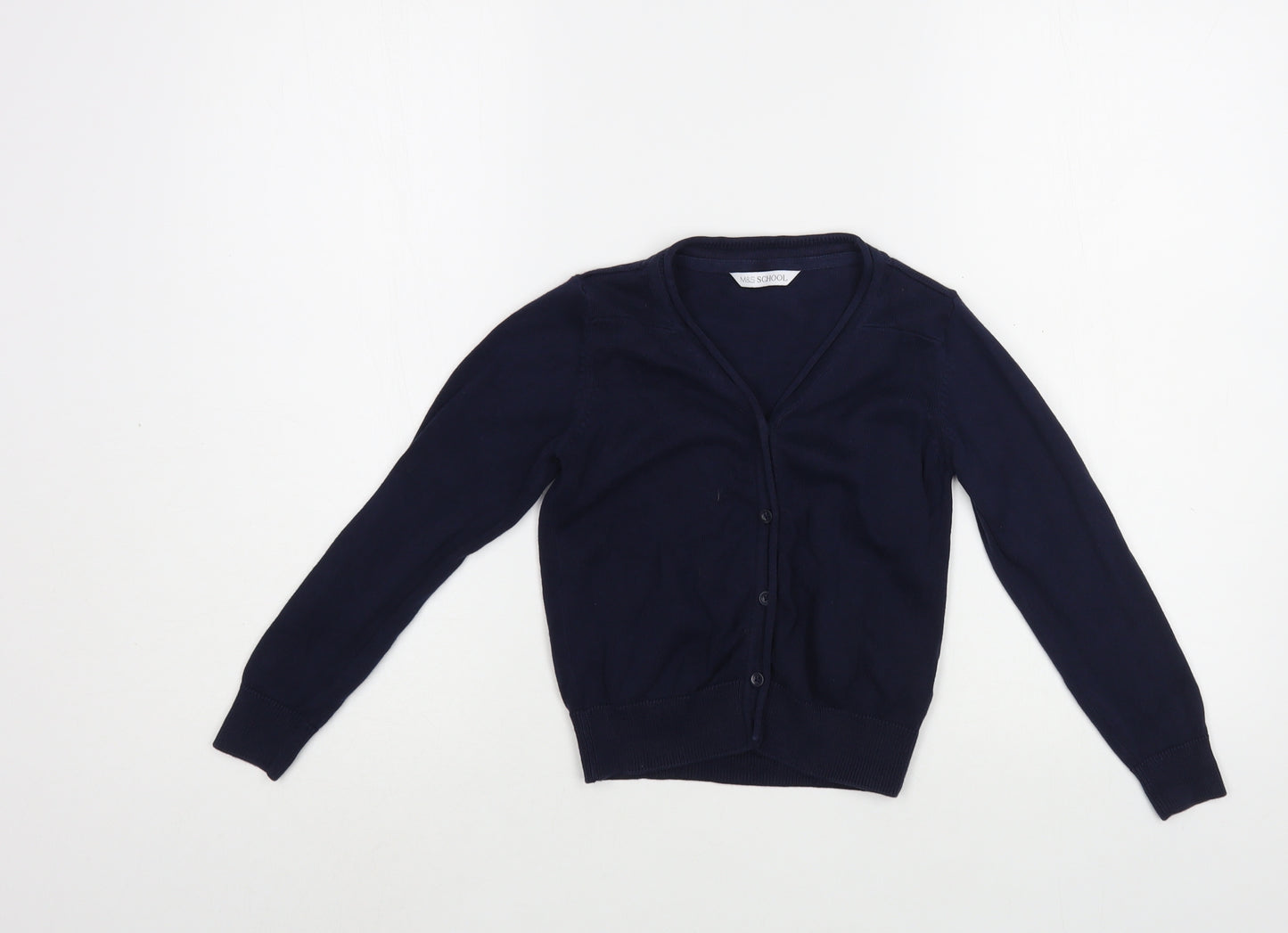 Marks and Spencer Girls Blue V-Neck  Cotton Cardigan Jumper Size 4-5 Years  Button - Schoolwear