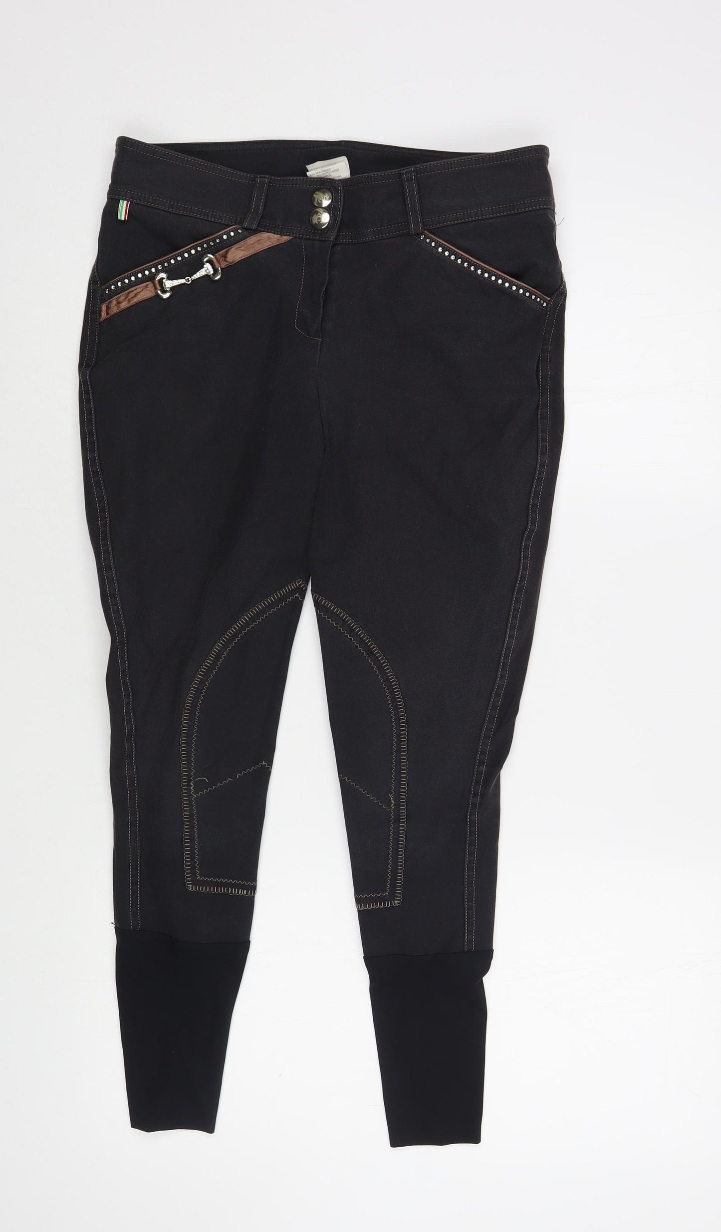 Made in Italy Womens Black  Cotton Cropped Jeans Size 14 L25 in Regular Button