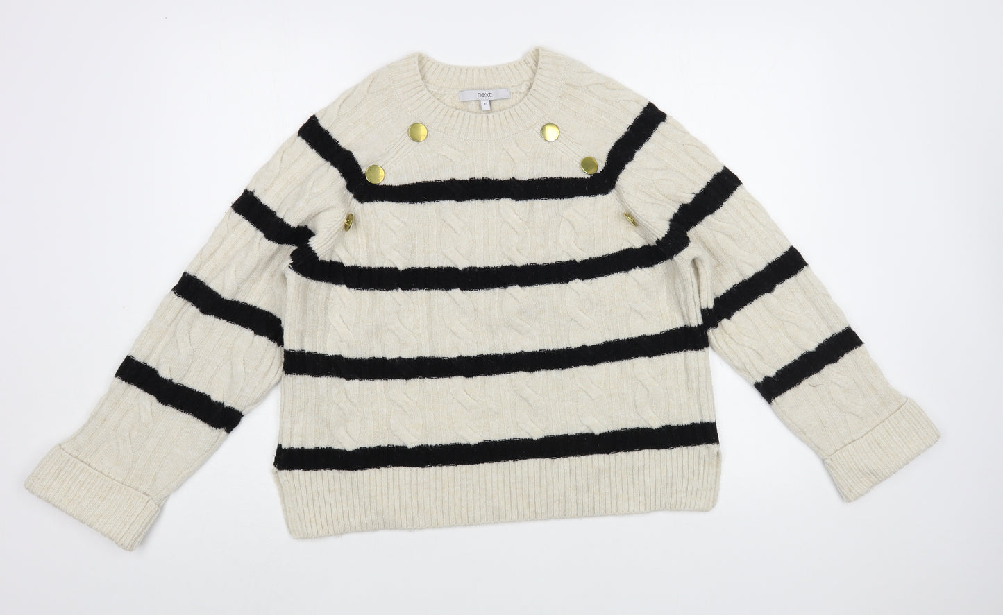 NEXT Womens Beige Crew Neck Striped Acrylic Pullover Jumper Size XS
