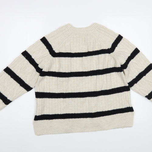 NEXT Womens Beige Crew Neck Striped Acrylic Pullover Jumper Size XS