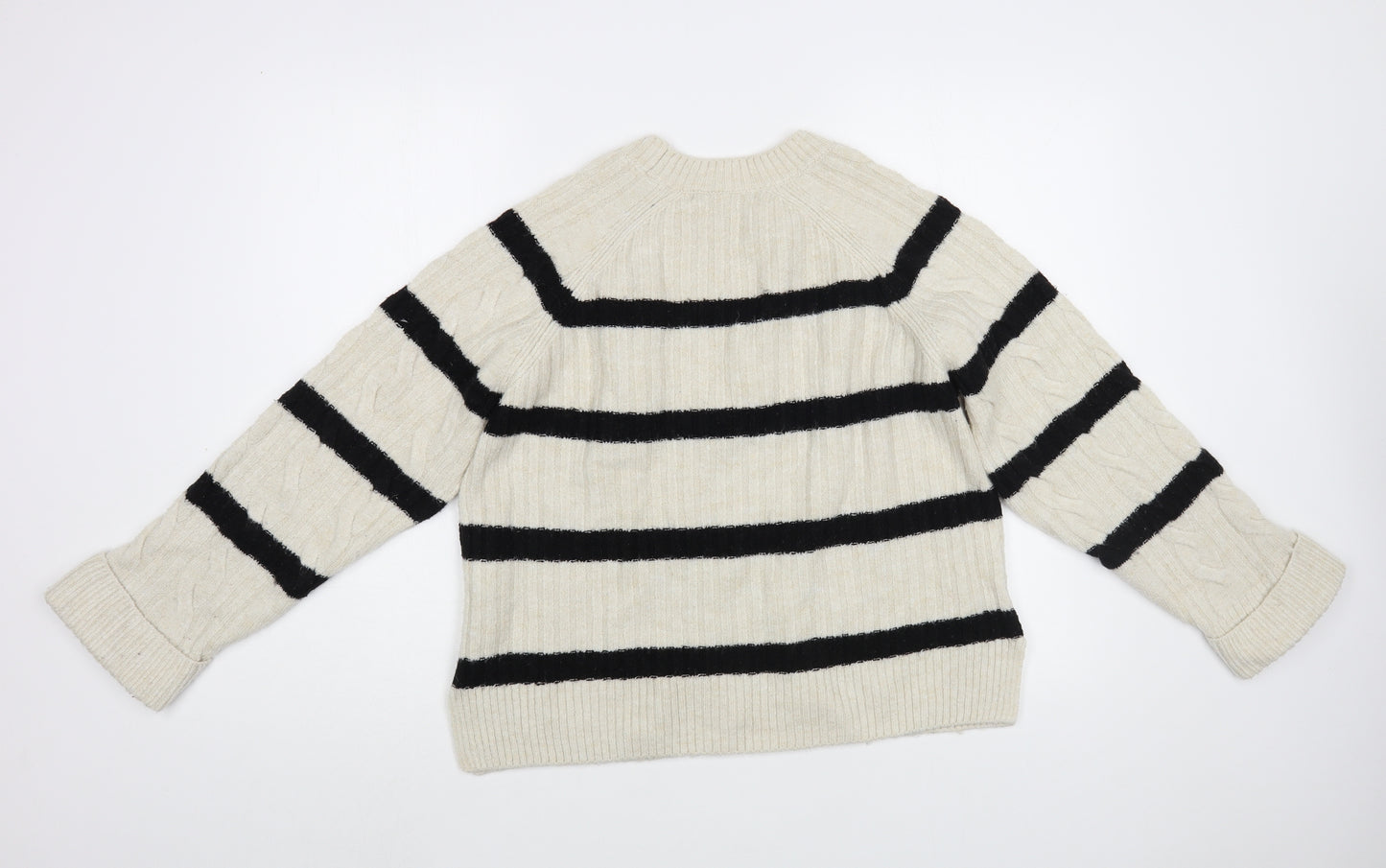 NEXT Womens Beige Crew Neck Striped Acrylic Pullover Jumper Size XS