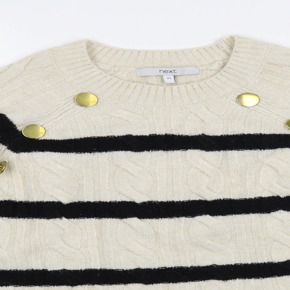 NEXT Womens Beige Crew Neck Striped Acrylic Pullover Jumper Size XS