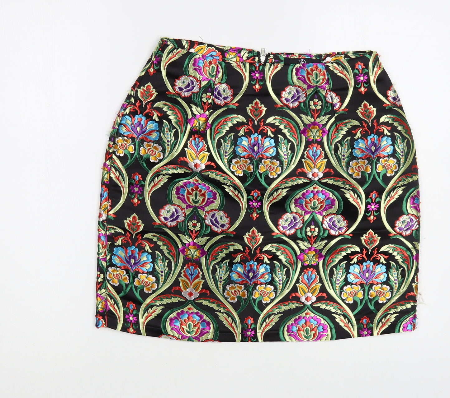 Missguided Womens Black Paisley Polyester Mini Skirt Size 8   Zip