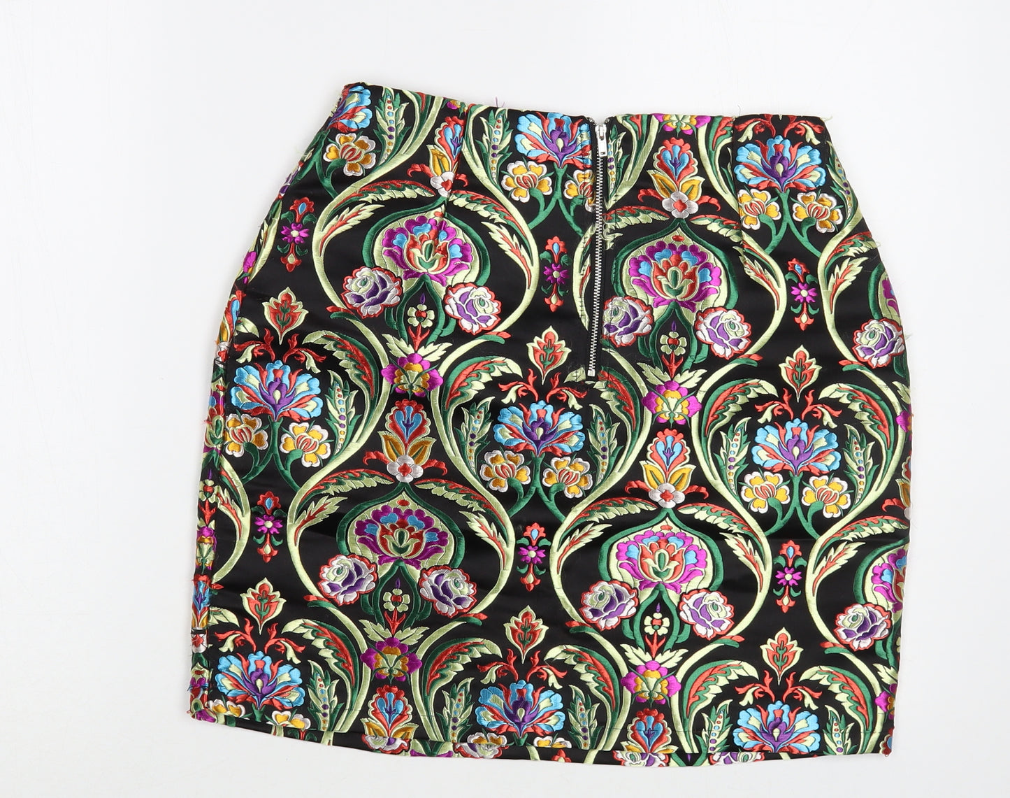 Missguided Womens Black Paisley Polyester Mini Skirt Size 8   Zip