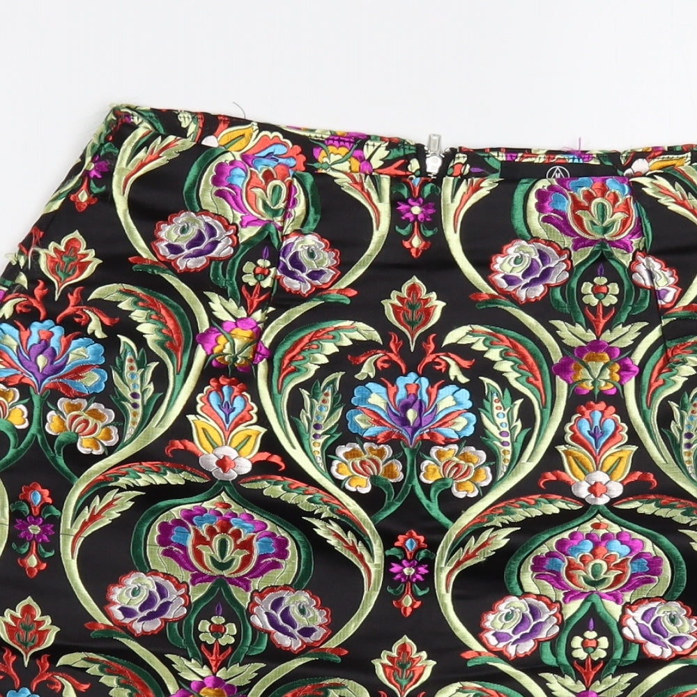 Missguided Womens Black Paisley Polyester Mini Skirt Size 8   Zip