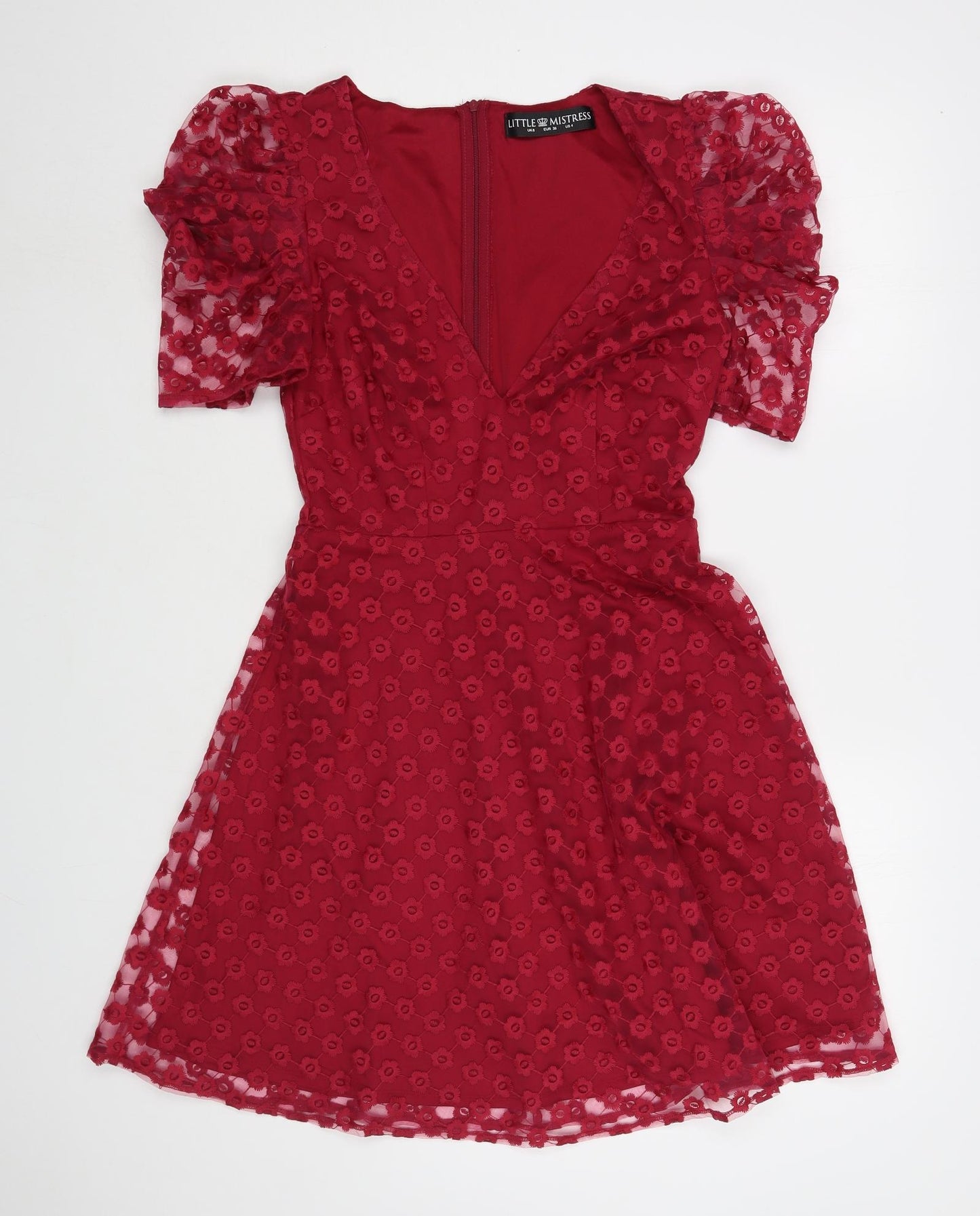 Little Mistress Womens Red Floral Polyester Fit & Flare  Size 8  V-Neck Zip