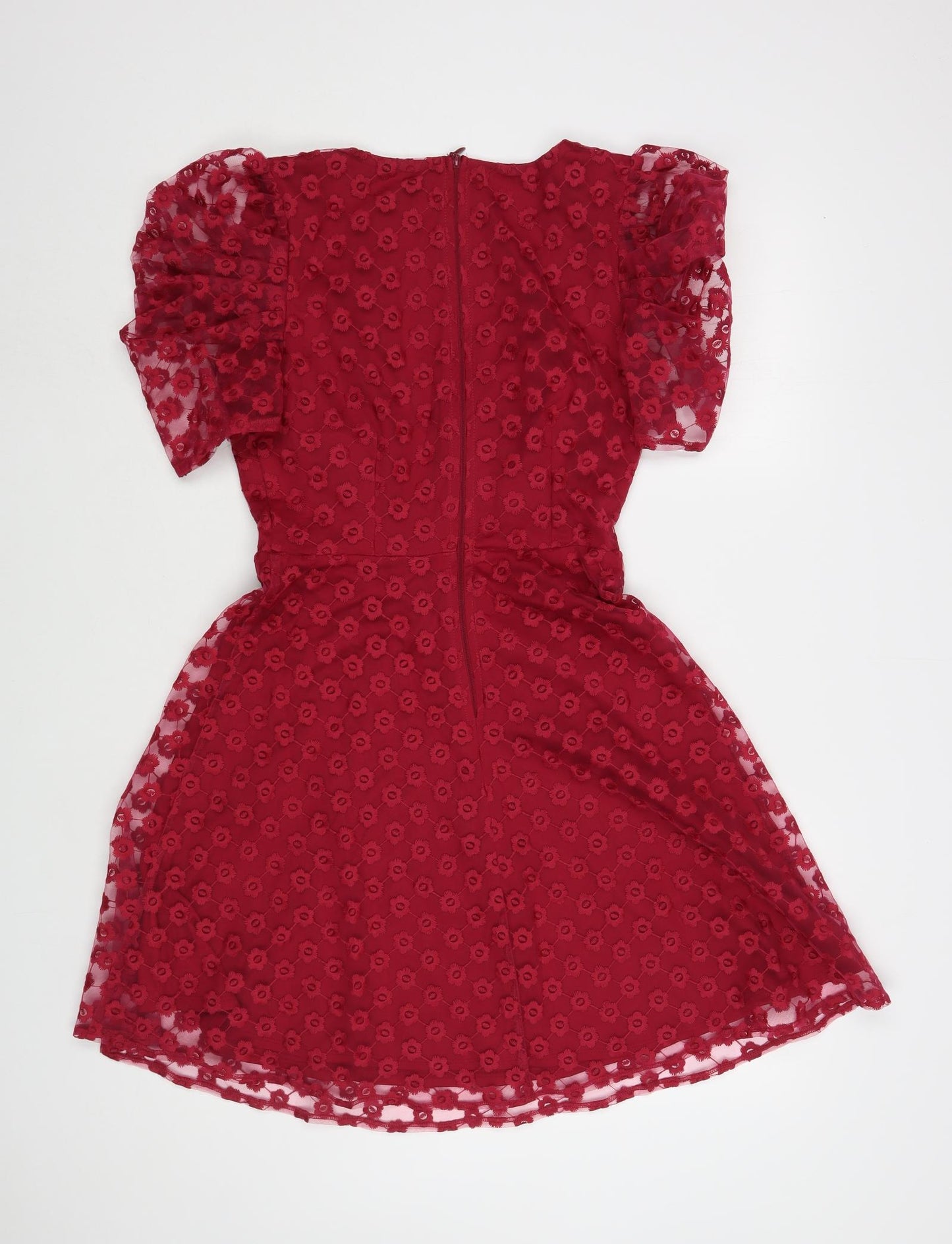Little Mistress Womens Red Floral Polyester Fit & Flare  Size 8  V-Neck Zip