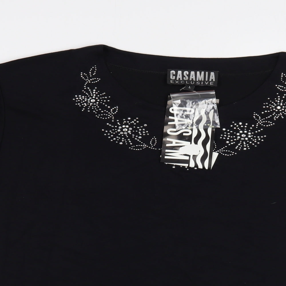 Casamia Womens Black  Viscose Basic Blouse Size L Boat Neck - Embellished Neckline