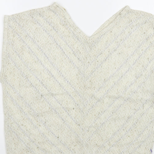 Babuale Womens Beige Striped Acrylic Basic Blouse Size 16 V-Neck
